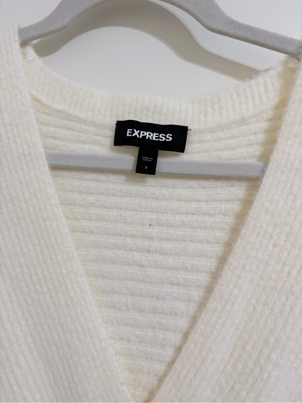 Express Cream Ribbed Wrap Sweater - Picture 2 of 3